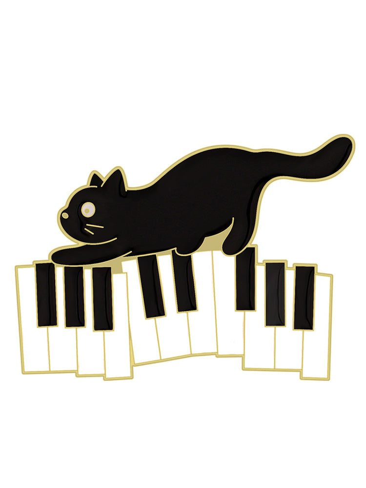 Lovely Black Cat Music Note Brooch elevenforest