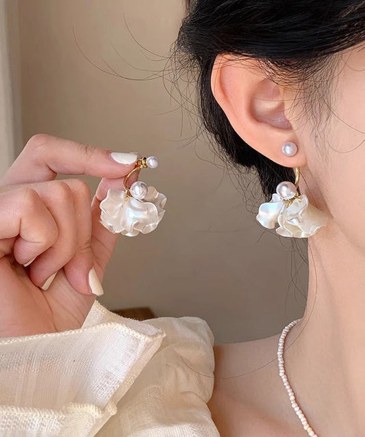 Classy White Sterling Silver Overgild Pearl Drop Earrings