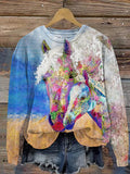 Comstylish Handmade DIY Lace Colorful Horse Casual Round Neck Sweatshirt
