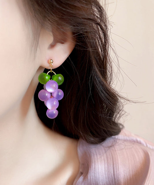 Purple Copper Overgild Crystal Grape Drop Earrings