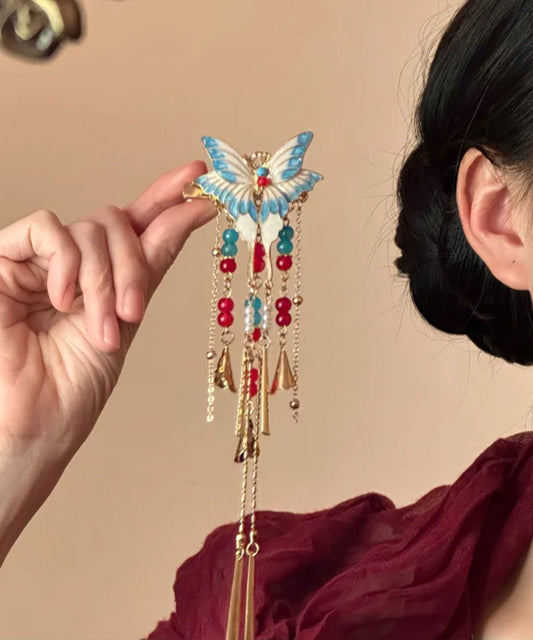 Colorblock Alloy Butterfly Enamel Tassel Single Hairpin