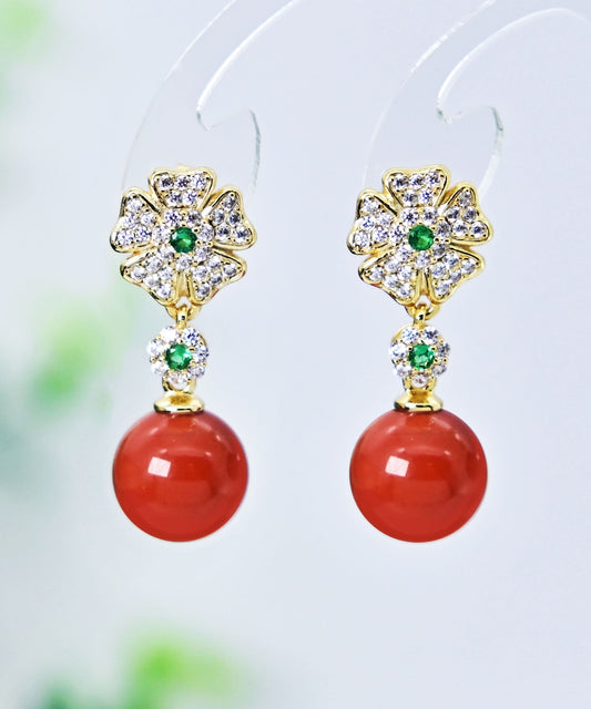 Modern Gold Sterling Silver Overgild Agate Zircon Drop Earrings