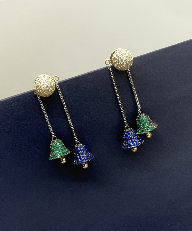 Diy Blue Sterling Silver Inlaid Removable Zircon Tassel Drop Earrings