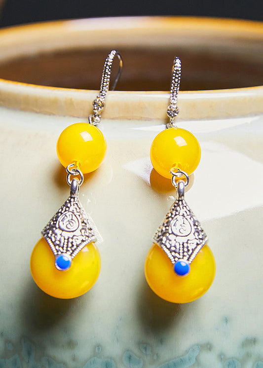 Yellow Beeswax Zircon Drop Earrings New Style