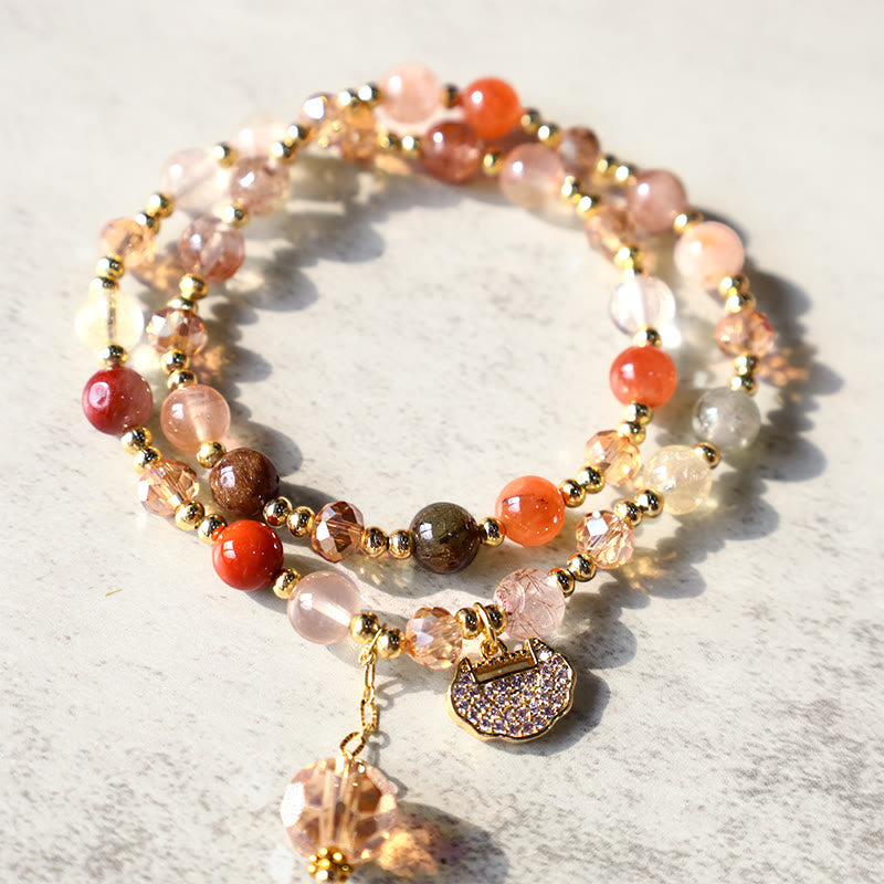 Buddha Stones Colorful Rutilated Quartz Double Wrap Spiritual Growth Bead Bracelet