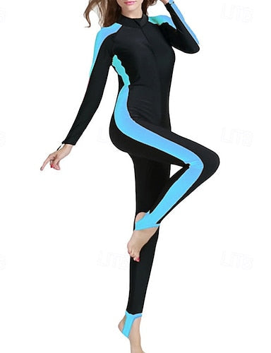 Rash Guard One Piece Swimsuit Patchwork Front Zip Quick Dry Lightweight Breathable Long Sleeve Bodysuit Bathing Suit Surfing Beach Water Sports Summer