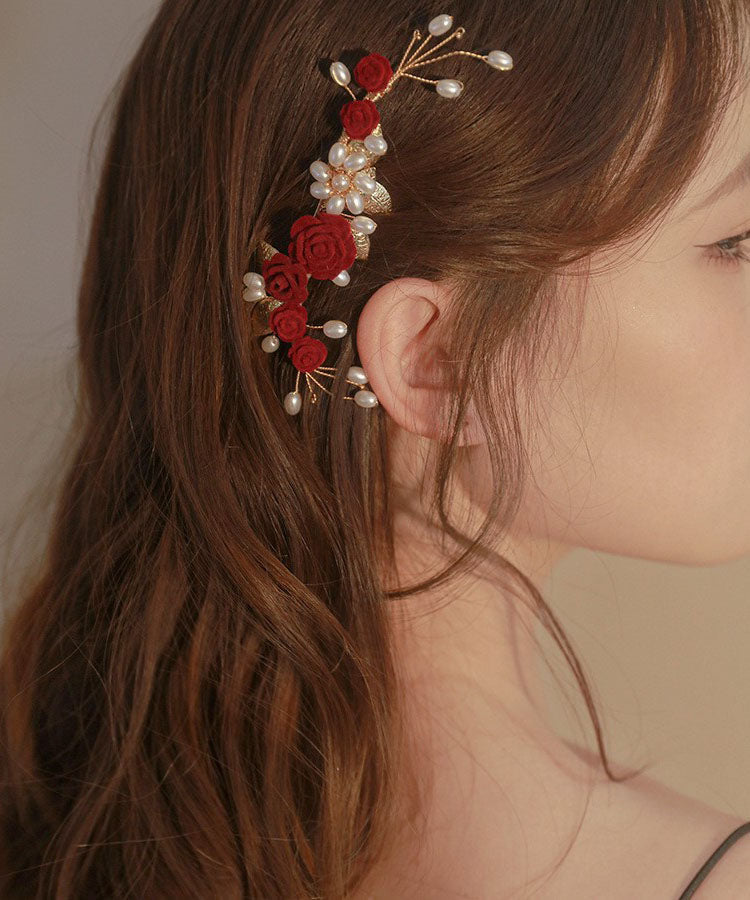 Mulberry Alloy Pearl Rose Hairpin