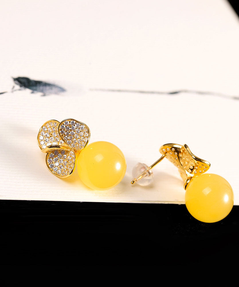 Yellow Sterling Silver Overgild Beeswax Stud Earrings