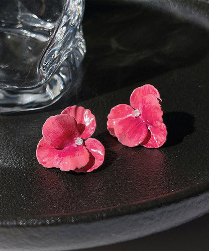 Oversize Pink Copper Zircon Oil Drip Stud Earrings