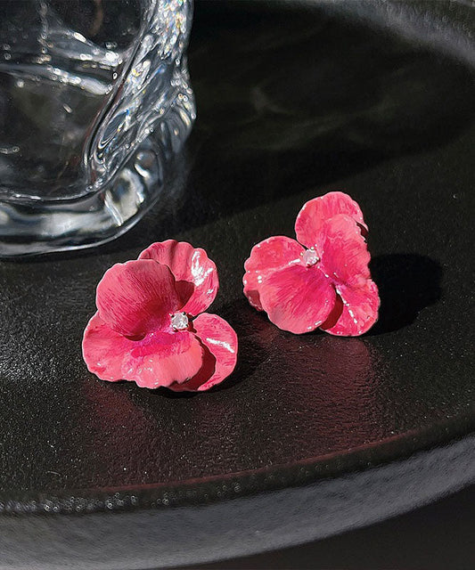 Oversize Pink Copper Zircon Oil Drip Stud Earrings