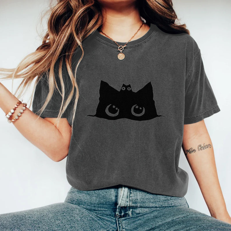 Abstract Creative Cute Black Cat Art Print  T-shirt elevenforest