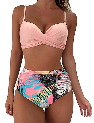 Swimwear Bikini Shorts Swimsuit 2 Piece High Waisted Beach Wear Basic Plain Sleeveless Bathing Suits