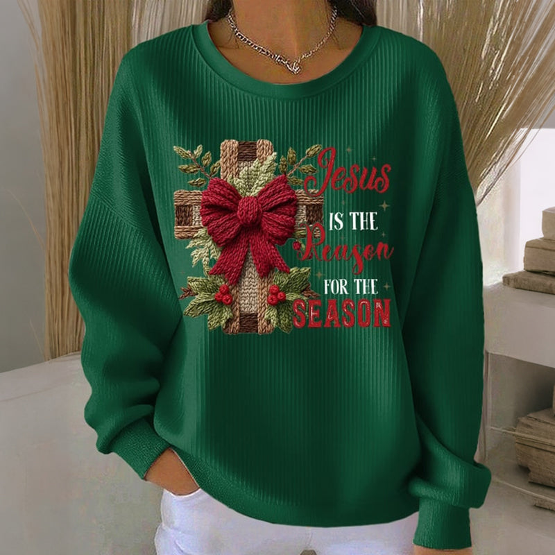 Comstylish Women's Christmas Jesus Cross Print Crew Neck Casual Sweatshirt