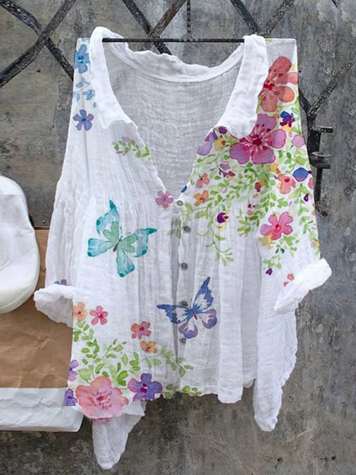 Women's Watercolor Floral Print Casual Shirt