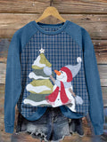 Comstylish Christmas Tree & Snowman Print Vintage Sweatshirt