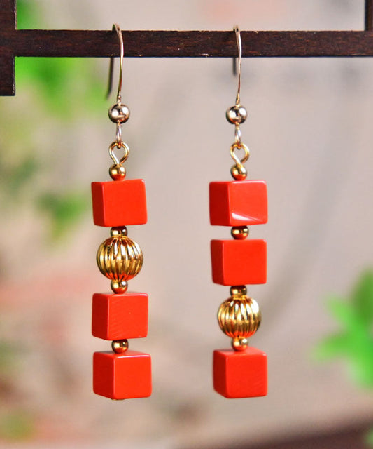 Red 14k Gold Cinnabar Candy Drop Earrings