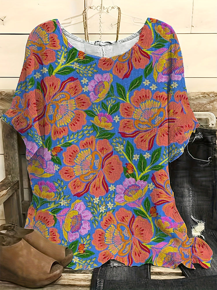 Vintage  Floral  Print Casual Linen Blend Shirt