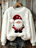 Comstylish Lovely Fuzzy Christmas Gnome Snowflakes Cozy Plush Sweatshirt