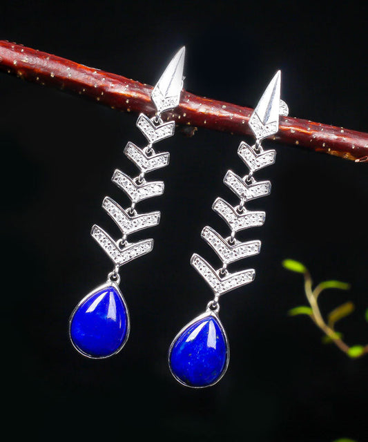 Blue Sterling Silver Inlaid Gem Stone Zircon Drop Earrings