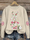 Comstylish Women's Retro Easter Bunny Print Sweatshirt