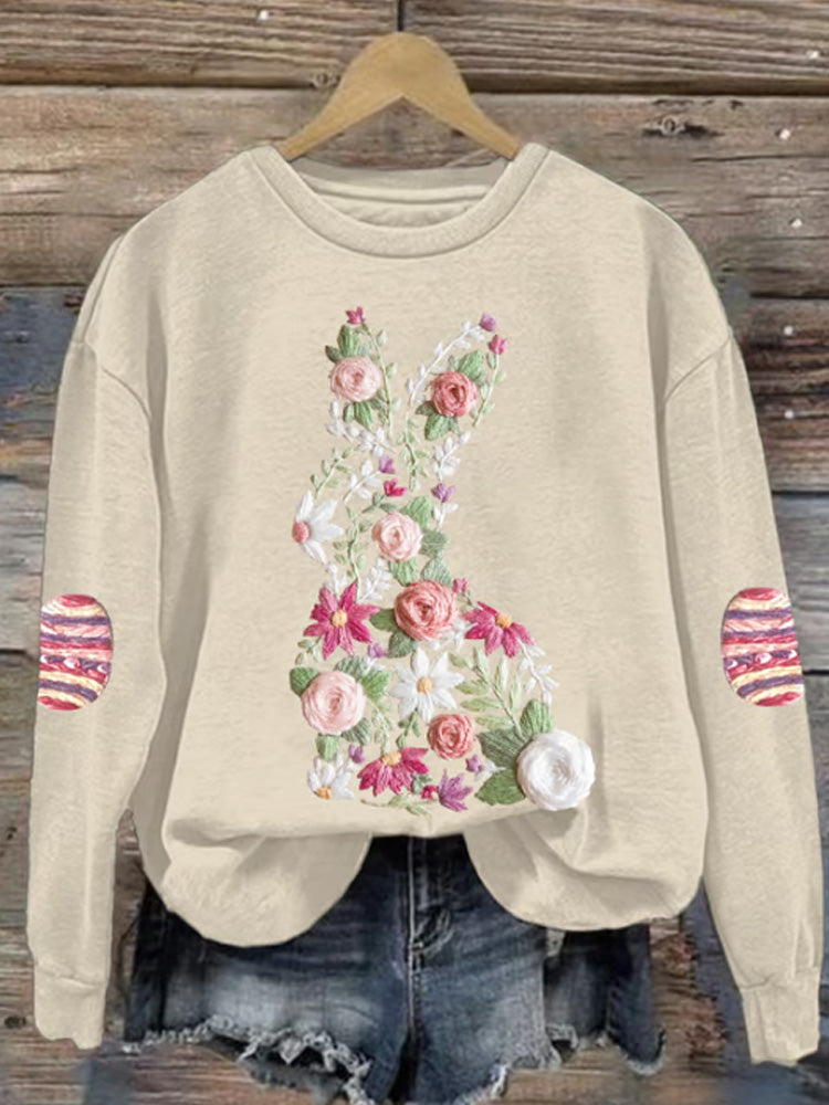 Comstylish Women's Retro Easter Bunny Print Sweatshirt