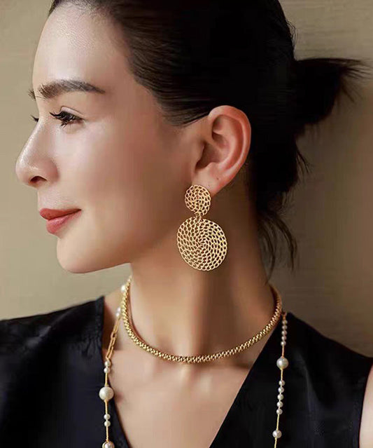 Gold Copper Overgild Hollow Out Hoop Earrings
