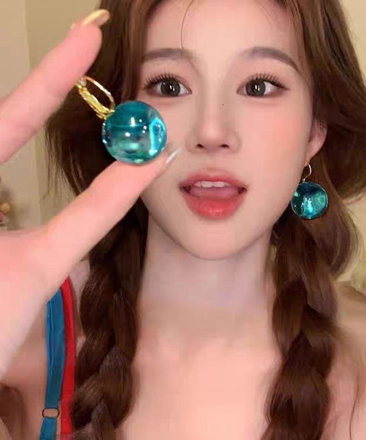 Blue Acrylic Alloy Sphere Drop Earrings