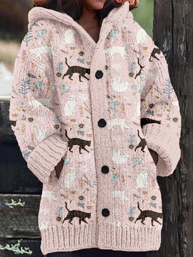 Lovely Cats Pattern Cozy Hooded Cardigan elevenforest