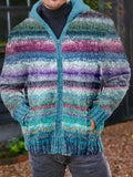 Men's Vintage Striped Knitted Cozy Hooded Cardigan artswardrobe