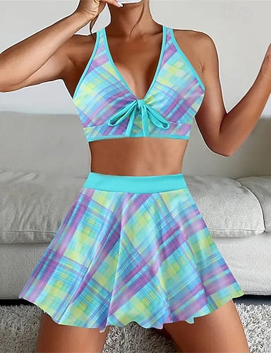 Tankini Two Piece Swimsuit Backless Swimwear Patchwork Swimwear Black Yellow Breathable Quick Dry Lightweight Sleeveless - Swimming Surfing Beach Summer Spring