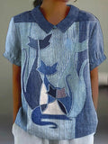 Women's Animal Cute Cat Print Casual Shirt elevenforest