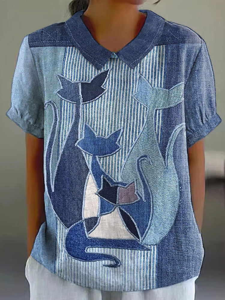 Women's Animal Cute Cat Print Casual Shirt elevenforest