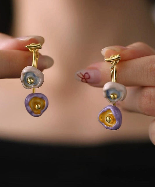 Retro Multicolor Copper Overgild Enamel Drip Glaze Drop Earrings