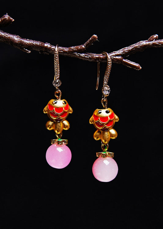 Boutique Pink Crystal Dog Gilding Drop Earrings