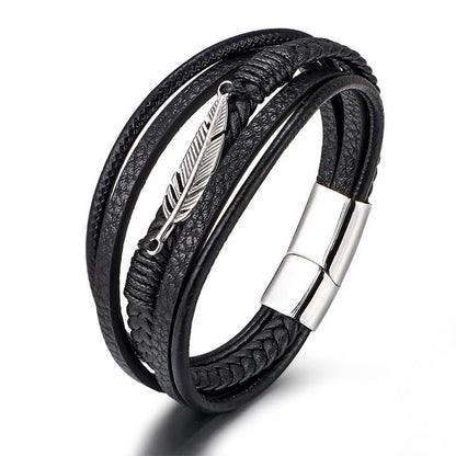 Feather Pattern Titanium Steel Spiritual Bracelet 21.5cm Calm