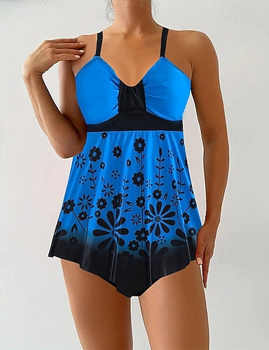 Swimwear 2 Piece Cheeky Swimsuit Backless Vacation Graphic V Neck Sleeveless Bathing Suits