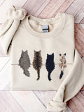 Lovely Cats Back View Embroidery Art Comfy Sweatshirt elevenforest