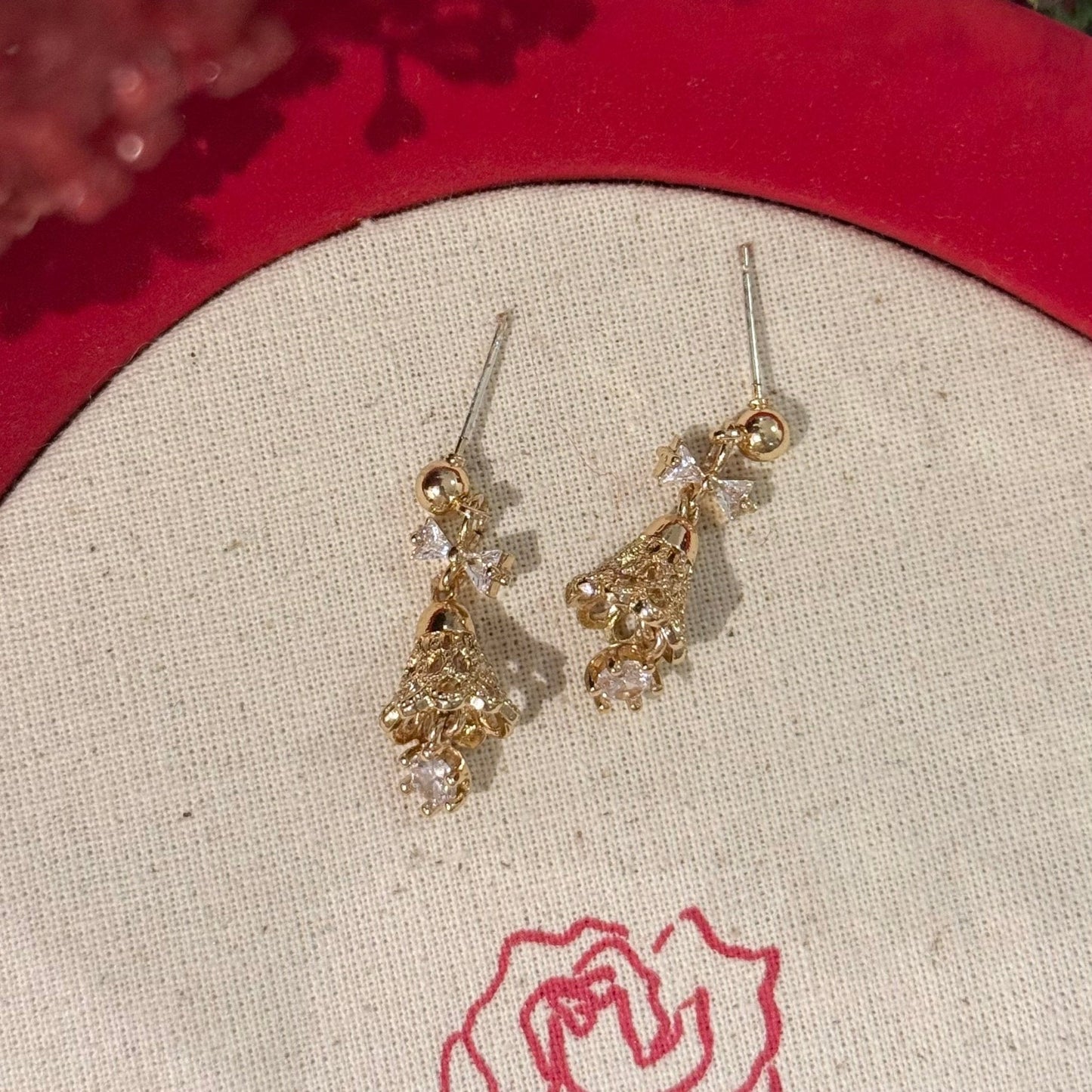 Festive Bell Clear Bow Earrings