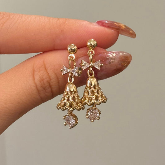 Festive Bell Clear Bow Earrings
