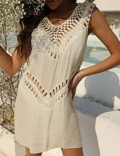 Swimwear Cover Up Swim Dress Dress Swimsuit Cut Out Vacation Beach Wear Color V Neck Sleeveless Bathing Suits