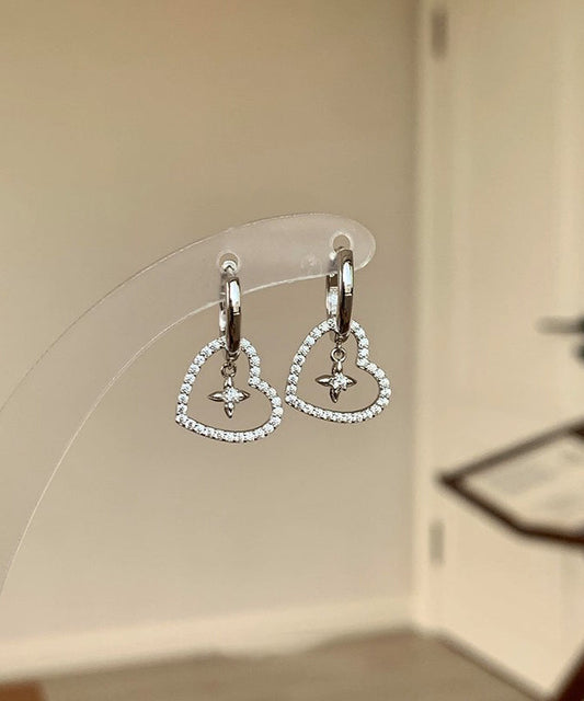 White Alloy Zircon Hollow Out Love Cross Hoop Earrings