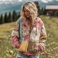 Comstylish Women's Vintage Floral Patchwork Cozy Warm Zipper Hoodie