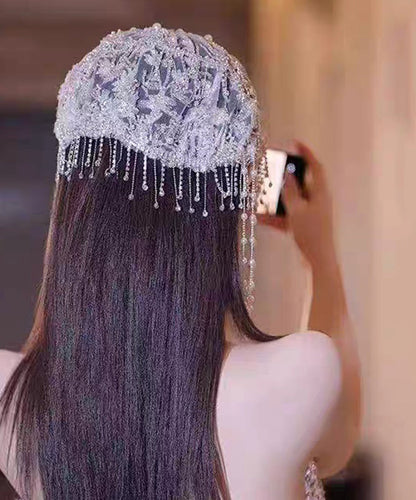 Purple Tulle Zircon Hollow Out Beading Tassel Hair Accessory