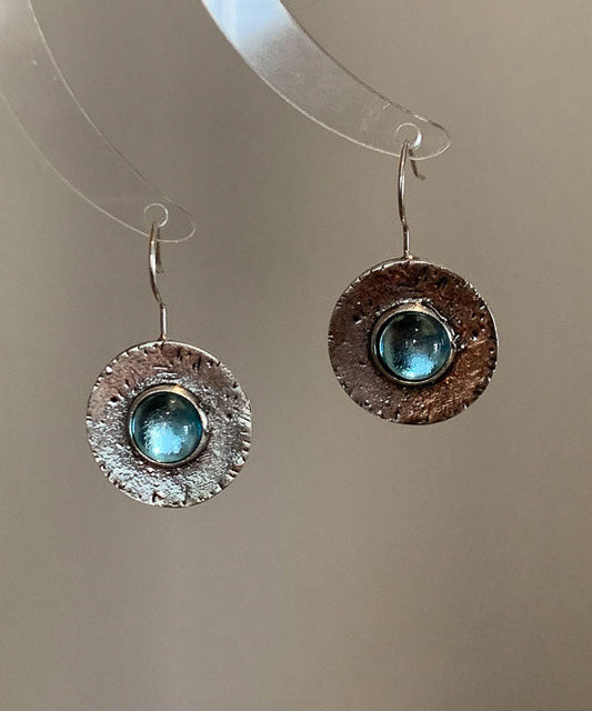 Blue Copper Alloy Gem Stone Hoop Earrings
