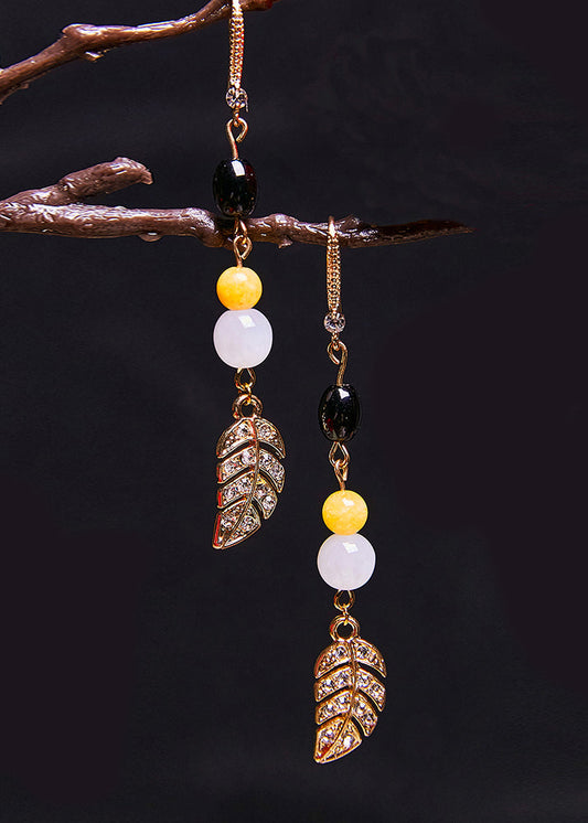 Zircon Leaf 14k Gold Drop Earrings New Style