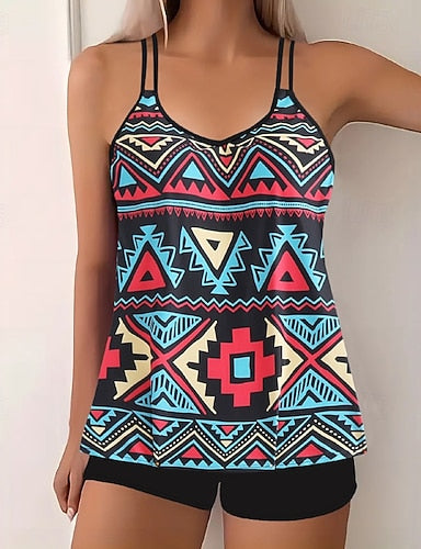 Swimwear 2 Piece Shorts Swimsuit Backless Vacation Beach Wear V Neck Sleeveless Bathing Suits