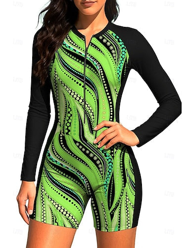 Rash Guard Dive Skin Suit Bathing Suit Swimsuit Set Abstract Geometry Zip Up Removable Pad Front Zip Uv Sun Protection Upf50+ Ultra Light (ul) Long Sleeve Swimwear Sun Shirt Surfing Beach