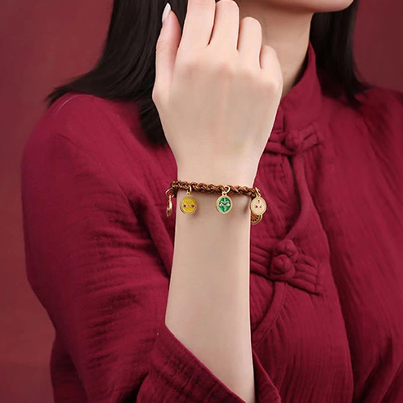 Five Gods of Wealth Spiritual String Bracelet 14k Gold