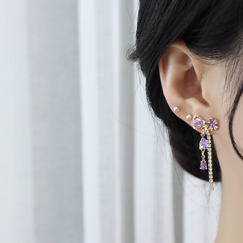 Vivienne Purple Flower Ribbon Earrings