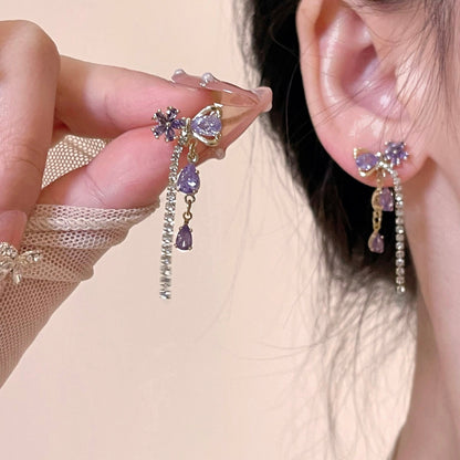 Vivienne Purple Flower Ribbon Earrings